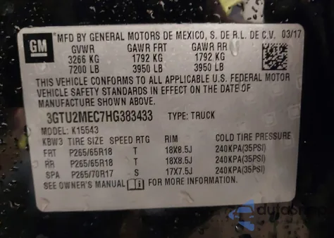 2017 GMC Sierra 1500 Sle from USA, damaged, VIN 3GTU2MEC7HG383433